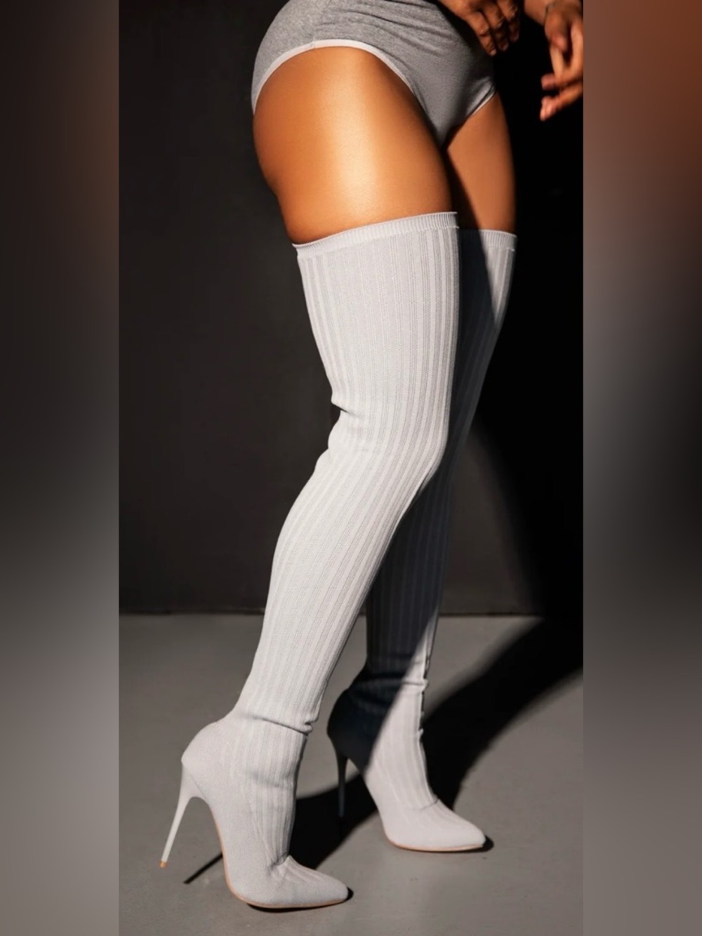 Fashion Nova Need More Attention Over The Knee Gray Boots